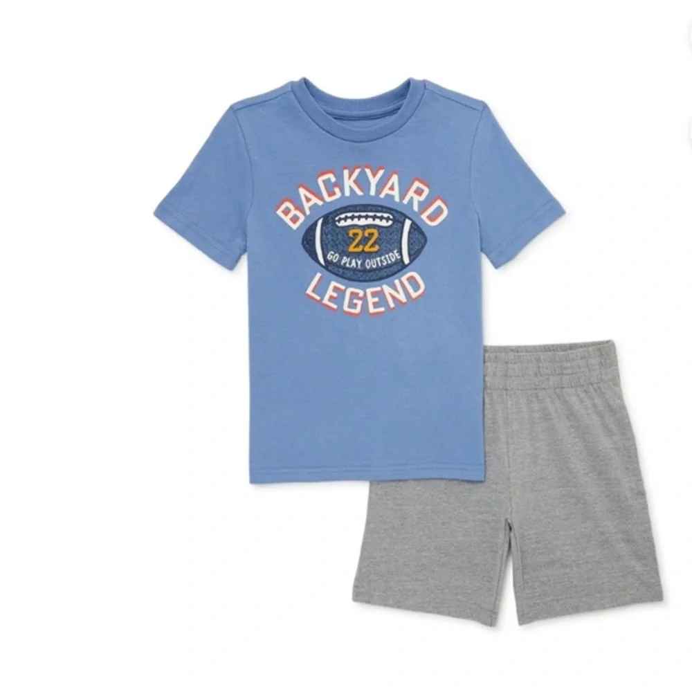 Little boy’s 2piece‎ Blue T-shirt & gray Backyard legend shorts set size 7 new